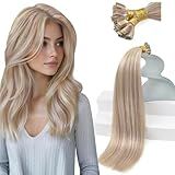 Sunny Hair K Tip Soft Ktip Human Hair Extensions Highlight Ash Blonde and Bleach Blonde Flat Tip for Women 50g 16inch for Professional Events and Casual Parties