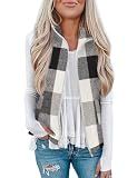 Rapbin Women's Plaid Outerwear Vests Zip Up Stand Collar Sleeveless Jacket with Pockects
