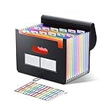 ThinkTex Accordion File Organizer, 12 - Pocket Expanding File Folders for Paper Receipts, Bills & Taxes Organizer, Letter/A4 Size Document Holder for School, Office, Home with Colorful tabs- Black