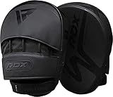 RDX Boxing Pads Focus Mitts, Convex Skin Leather Curved Hand Pad with Adjustable Strap, Hook and Jab Hand Strike Shield for MMA, Martial Arts, Punching Target, Muay Thai Training Matte Black