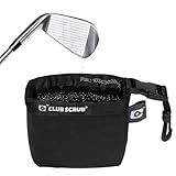 Club Scrub Golf Club and Golf Ball Cleaning Bag, Waterproof Clean Face Technology Liner, Perfectly Dry Neoprene Exterior, Detachable Clip, Machine Washable, Cleans Club Grooves, Black