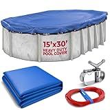 15-ft x 30-ft Oval Premium Heavy-Duty Winter Pool Cover - Royal Blue, Extra Thick and Durable, Tear-Proof, UV-Resistant, Reinforced Edges, Easy Install, All-Season Protection for Above Ground Pools