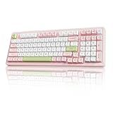 AUSDOM Silent Wireless Bluetooth Mechanical Keyboard, BT5.3/Type-C/2.4G Hot swappable Gaming Keyboards with Quiet Switch, RGB Backlit, Numpad, Cute Pink Creamy Keyboard for Mac/Win/Office, 98 Keys