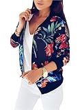 Chvity Womens Floral Jackets Zip Up Crewneck Long Sleeve Coat Lightweight Crop Casual Fall Spring Cardigan Top