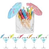 50PCS Cocktail Picks, Fancy Toothpicks for Appetizers, Decorative Skewers for Appetizers Drinks Party Fruit, 4.25 Inch Long Wooden Bamboo Umbrella Food Sticks Charcuterie Boards Accessories