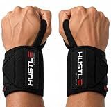 Hustle Athletics Wrist Wraps for Weightlifting - USPA-Approved 18" Wrist Support Straps with Reinforced Thumb Loop for Bench Press Squats & Overhead Press - Heavy-Duty Gym Wraps for Men and Women