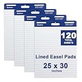 Comix Lined Sticky Easel Pad, 25 x 30 Inches Flip Chart Paper for Teachers, Large Self Stick Easel Paper, 30 Sheets/Pad, 4 Pads/Pack