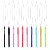 10 PCS Hair Extension Loop Needle Threader Bead Device Pulling Hook Tool Wire Pulling Hook Tool and Bead Device Micro Links Kit for Hair and Feather Extensions (Multicolored)