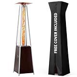 Pamapic Patio Heater, 48,000 BTU Pyramid Flame Outdoor Heater with Cover, Quartz Glass Tube, 87" Hammered Bronze Tower Propane Outdoor Heater with Wheels
