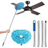 DRQ Ceiling Fan Cleaner Duster, Reusable Microfiber Duster with Extension Pole, 13 to 48 Inch Fan Blade Cleaner, Removable Dusters for Cleaning Walls Bookshelves Door Window Top (Blue)