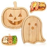 Whaline 2Pcs Halloween Charcuterie Board Pumpkin Ghost Serving Trays Bamboo Cheese Platter Tray Appetizer Boards Party Serving Platters for Home Party Dinnerware Supplies
