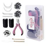 Kraler Hair Extension Tool Kit 200 Pcs Black Hair Extension Beads With Tool