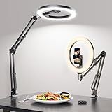 Overhead Phone Mount with Ring Light Phone Holder,10" LED Ring Light for Desk with Stand and Remote for iPhone,Phone Tripod with Light for Video Recording TikTok Live Stream Cooking Kitchen Vlogging