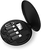 Multifunctional Data Cable Conversion Head Portable Storage Box, Multi-Type Charging Line Convertor USB Type C Adapter Tool Contains Sim Card Slot Tray Eject Pin, Phone Holder (Black)