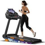 CURSOR FITNESS 16% Incline Treadmills for Home Small with 3 LED Displays, 3.0HP Foldable Walking Pad Treadmill Up to 400LBS Capacity, Portable Treadmill 0.6-7.0MPH Deep Black