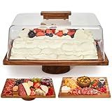 RosiRoli Acacia Wood Cake Stand with Lid –2-in-1 Rectangular Charcuterie Board & Dessert Display, Shatterproof Acrylic Dome Cover for Freshness, Serving Platter for Parties, Weddings, Birthdays, Gifts