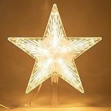Christmas Tree Topper Star Warm White Light Christmas Tree Decor for Christmas Holiday Home Fit for General Size Xmas Tree, 8.7 Inch