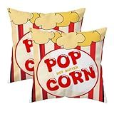 Doobicy Movie Night Popcorn Pillow Covers 18x18 Set of 2 Retro Cinema Theme Throw Pillow Cases Double Sided Print Decor Cushion Covers for Couch Sofa Bed Home Theater Room Decor