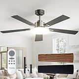 Passky Ceiling Fans with Lights, 52 inch Sleek Ceiling Fan with Light and Remote Control, 3CCT, Dimmable, Reversible, Noiseless, Black Ceiling Fan for Bedroom, Living Room