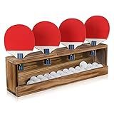 Ping Pong Paddle Storage Rack Table Tennis Racket Display Wall Mounted Holder for 4 Paddles and Balls Storage in Bar Room, Game Room, Office Break Room, Garage, Bedroom, Home, Rustic Burnt