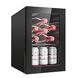 6 Bottles and 6 Cans Compact Beverage Refrigerator, Freestanding Mini Fridge with Temperature Control for Beer Wine, Under Counter Small Refrigerator Adjustable Shelve & Glass Door for Home and Bar