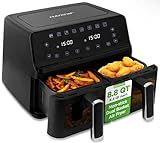 NutriChef Double Basket Air Fryer 8.8 QT | Family Size Oil Free Digital Cooker with Transparent Window | 9-1 Preset Cooking Options | 360° Hot Air Circulation Technology | 4.4 QTs per Basket | Black