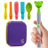 Special Supplies Buzz Buddy Oral Motor Stimulation kit with 6 Soft Textured Interchangeable Heads, Calm Sensory Needs, Support Speech, and Stimulate Self Feeding, Gentle Vibrations (Grey)