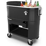 Permasteel 120-Qt Rolling Ice Chest, Portable Patio Party Bar Drink Cooler Cart with Wheels, Drink Dividers - Perfect for Outdoor or Indoor Entertaining, and Parties, Black