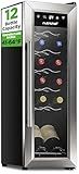 Nutrichef 12 Bottle Stainless Steel Slim Wine Fridge | Red & White Wine Chiller | Adjustable Temperature Control, Ultra Quiet Operation & Energy Efficient | Mini Wine Cooler Refrigerator | 31x10x17 IN