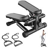 Sweetcrispy Mini Stair Steppers with Resistance Bands for Exercise at Home, Portable Exercise Twist Stepper Machine for Full Body Workout, 300LBS Capacity, Black