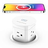 Jgstkcity Pop Up Outlet with 15W Wireless Charger,4 Outlets 15A, Splash Resistant,3 inch Desk Hole Power Grommet,Space Saver Outlet for Kitchen Countertop,Office Conference Table,ETL Listed