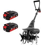 MZK 20V Cordless Tiller Cultivator with Steel Tines,8-inch Wide Battery Powered Garden Cultivator, 360RPM Electric Tiller for Lawn/Gardening/Soil Cultivation(2 * 2AH Battery&Charger Included),TC08D01