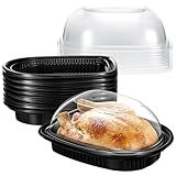 Hushee 20 Pack Large Rotisserie Chicken Roaster Container with Lids Black Plastic Chicken Food Storage Container Carrier Without Handle Rectangular Take out Reusable Storage High Dome Clear Lid