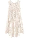 PUWEI Women's Hollow Out Hi-Low Tank Top Floral Crochet Swimsuit Bikini Cover Up （0368-Apricot-One Size）
