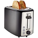 Amazon Basics 2 Slice Toaster, With 6 Browning Settings, Extra Wide Slots For Bagels and Special Breads, Removable Easy-to-Clean Crumb Tray, Cancel/Defrost/Bagel Buttons, 900W, Black & Silver