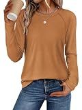 ATHMILE Fall Clothes for Women 2026 Long Sleeve T Shirt Round Neck Basic Loose Tunic Tops Orange