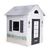 Modern Farmhouse Kids Playhouse Indoor, White with Black Trim, Foldable with Decorative Details