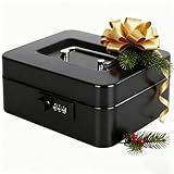 KYODOLED Cash Box with Combination Lock Safe Metal Money Box with Money Tray for Security Lock Box 7.87"x 6.30"x 3.35" Black