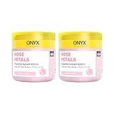Onyx Professional Foaming Body Scrub With Brush, Rose Petals, 16oz, 2pk - Sugar Scrub Made with Shea Butter and Primrose Oil, Includes Built-in Scrubber