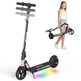 SIMATE Electric Scooter for Kids 8+ with 3 Adjustable Heights, Rainbow Lights, 3 Speed Modes, UL2272 Certified Foldable Kids Electric Scooter, 250W 12 MPH 10 Miles Range, Birthday Gift for Boys Girls