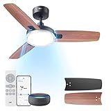 DREO Smart Ceiling Fans with Lights, 42 Inch Black Ceiling Fan, 12 Speeds & 3 Fan Modes, Stepless Color Tones, Dimmable LED Light, 1-12H Timer, Quiet DC Motor, Remote/APP/Alexa/Wall Switch Control
