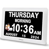 Soobest Digital Dementia Alarm Clock for Seniors Elderly, Electric Large Display Date Day of Week Time Calendar Clock 20 Reminders 3 Ringtones for Memory Loss Alzheimers, Auto DST/Dimmer, 1024*600P HD