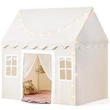 Tiny Land Play Tent with Padded Mat & LED Lights, Kids Tent, Playhouse for Kids, Indoor Bed Tent for Toddler, Toys for 3,4,5,6-Year-Old Girls, Neutral Color Play Room Furniture