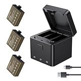 AKASO 3 x 1050mAh Rechargeable Action Camera Battery with 3-Channel Charger Compatible EK7000/Brave 4/EK7000 Pro Data Transfer with Micro SD Storage Slots