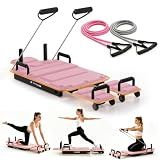X-HOBON Pilates Reformer Board for Home with 4 Resistance Bands, Pink
