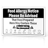 EliteSign Food Allergy Notice Sign, Acrylic Caution Warning Sign with Adhesive Sticker Easy to Read, Business Signage for Restaurant Bakery Cafe Kitchen, Black and White 11x9 Inches