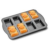 HONGBAKE Mini Loaf Baking Pans, Nonstick Small Cornbread Pan, Tiny Banana Bread Pan, Heavy Duty Carbon Steel Brownie Tin, 8-Cavity, Dark Grey