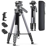 CAMBOFOTO 74"-Camera-Tripod, Professional Aluminum Tripod/Leg Stand Mirrorless Camera/DSLR/Cell Phone/Camcorder/GoPro, with Phone Holder and Travel Bag (Gunmetal Gray) Weight 2.8 lbs Load 8.8 lbs