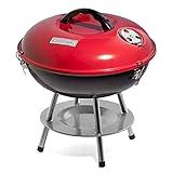 Cuisinart 14" Portable Charcoal Grill, Tabletop Outdoor Small Grill with Locking Lid and Dual Vents, Chrome Plated Travel Size BBQ Perfect for Camping, Tailgates, Cookouts, Red