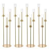 Vincidern 4pcs Gold Candelabra 3 Arm, Hurricane Candle Holders Centerpiece, Taper Candle Holders with Acrylic Shades for Table Centerpiece, Halloween,Christmas Party Decorative Candlestick Holder
